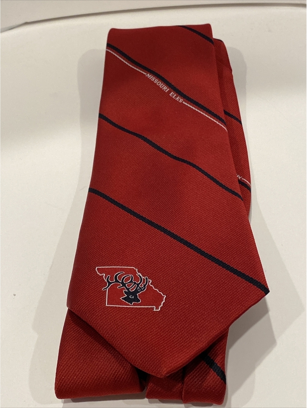 Missouri Elks Bull Elk Hunting Red Striped Men’s Neck Tie
